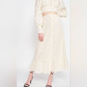 NWT 2X Cotton Blend A Line Floral Embroidered Lace Ruffle Hem Maxi Skirt